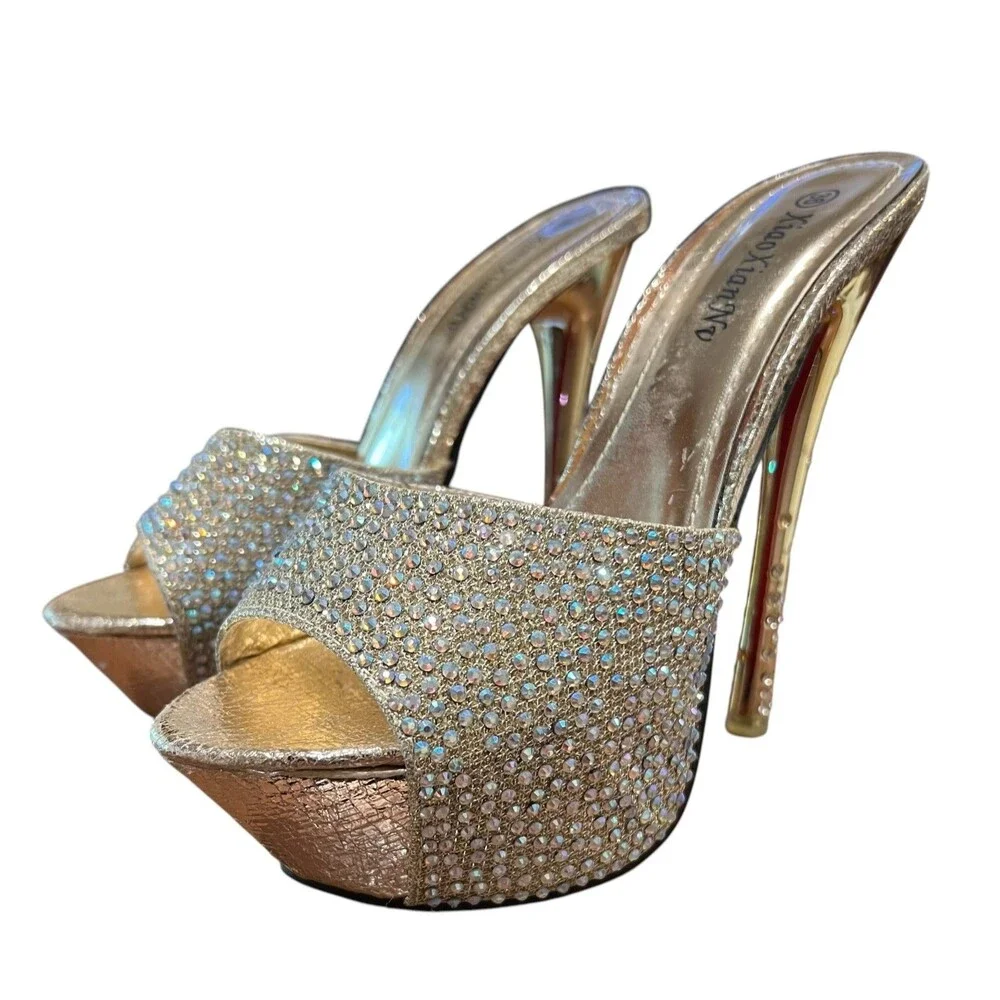 Xiao Xian Nv Pave Jeweled Gold Platform Heels  EU 36  Formal Prom Hoco Wedding
